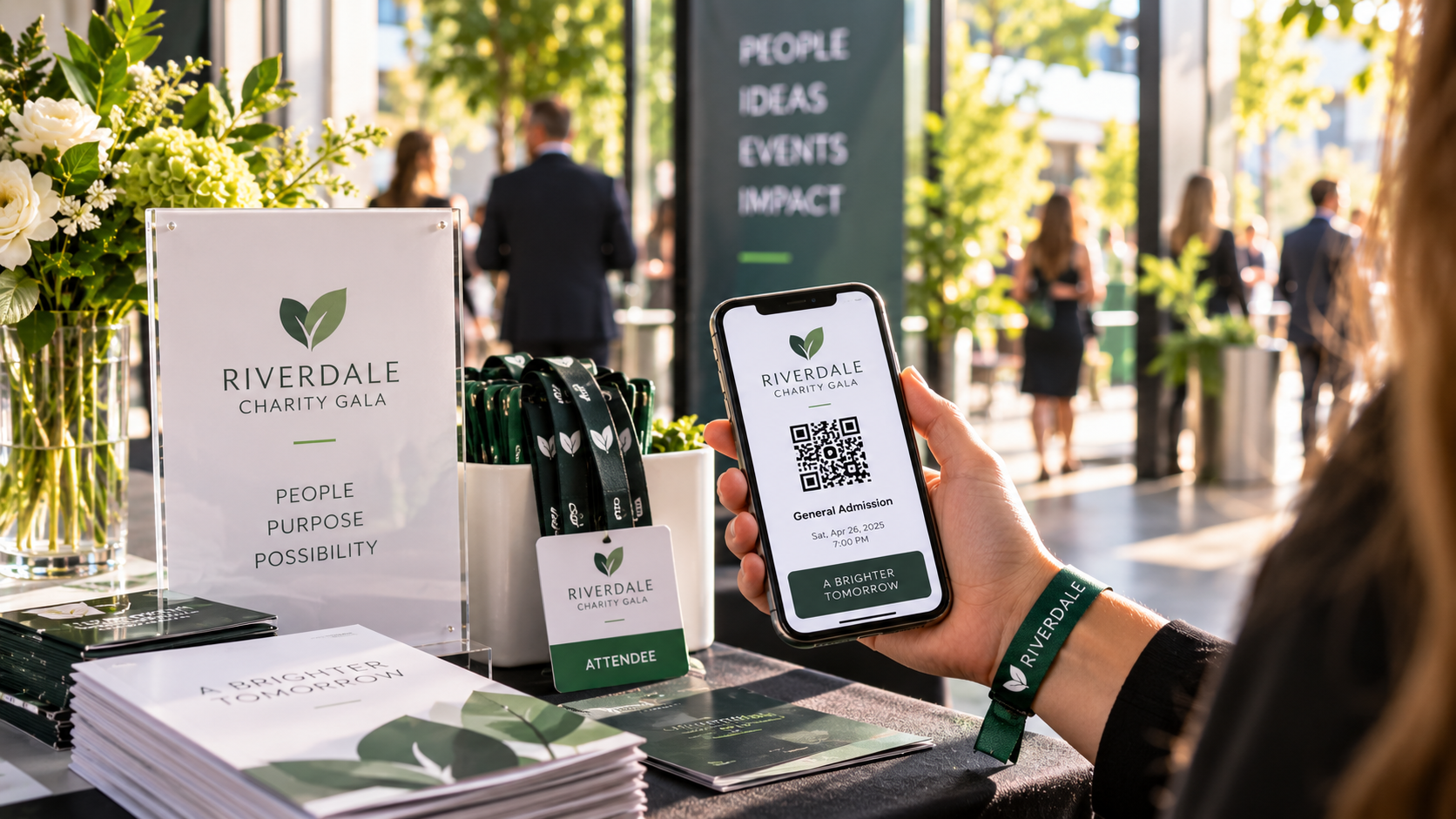 Branded digital ticket, attendee credential, wristband, and event materials