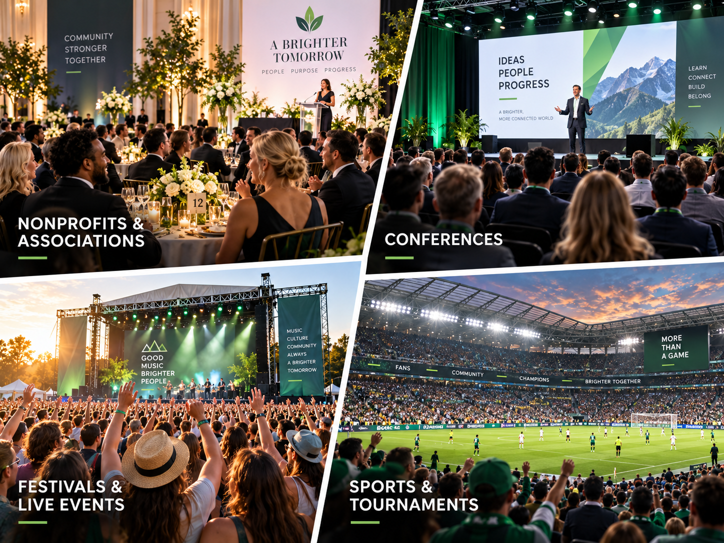 Nonprofit, conference, festival, and sports event examples
